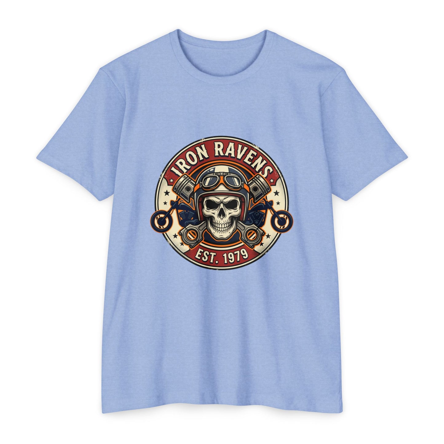 Iron Ravens Skull Motorcycle T-Shirt — Vintage Biker Graphic Tee (Est. 1979)