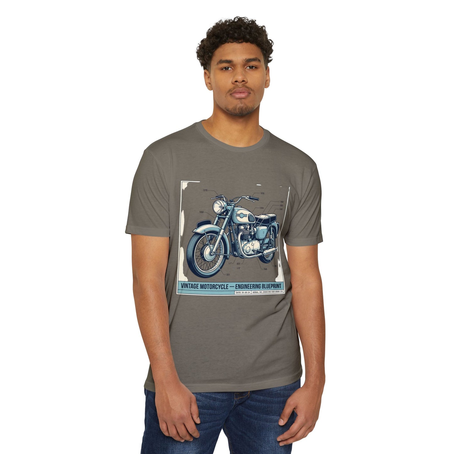 Vintage Motorcycle Blueprint T-Shirt — Classic Engineering Bike Tee
