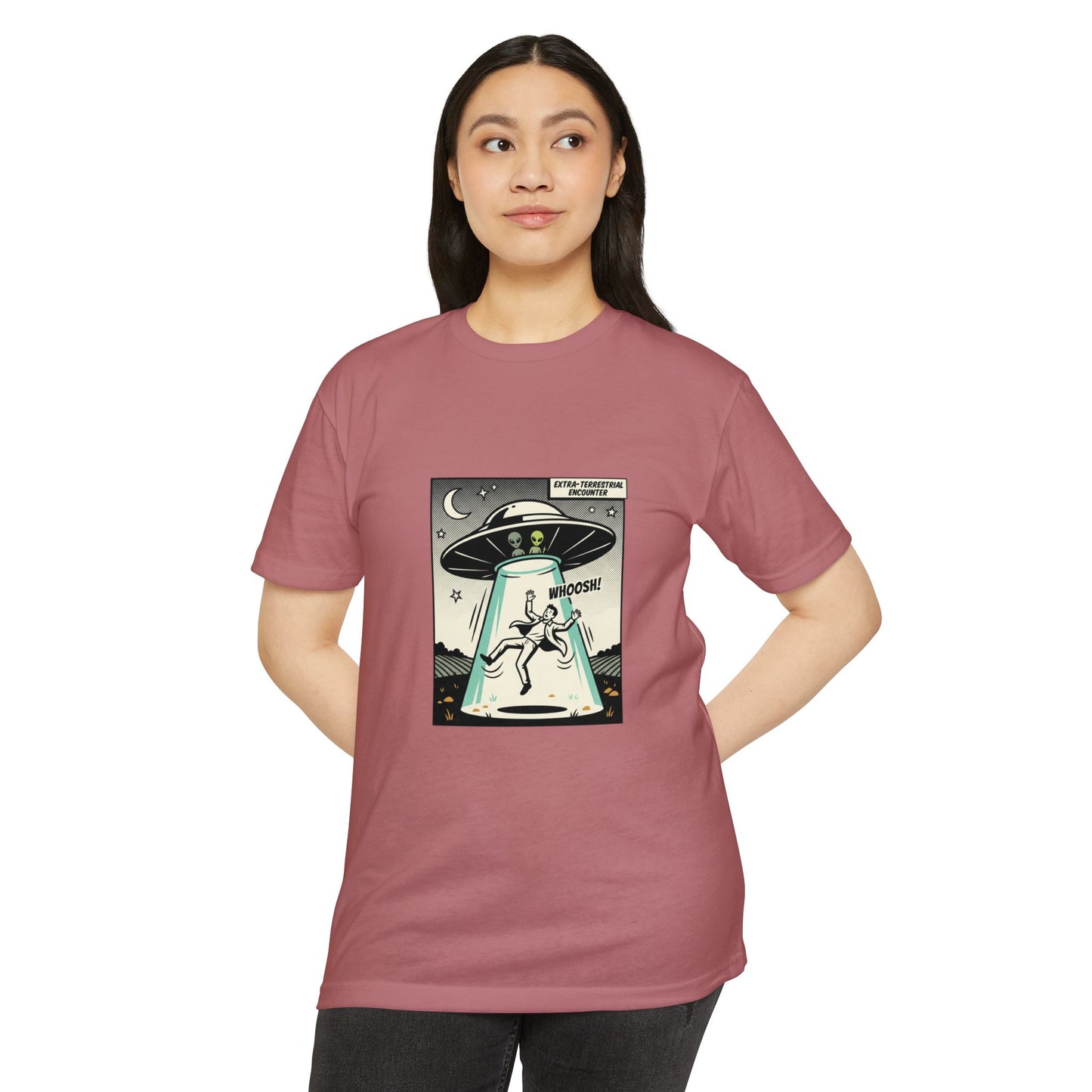 Alien Abduction Graphic Tee — Retro UFO Comic Design