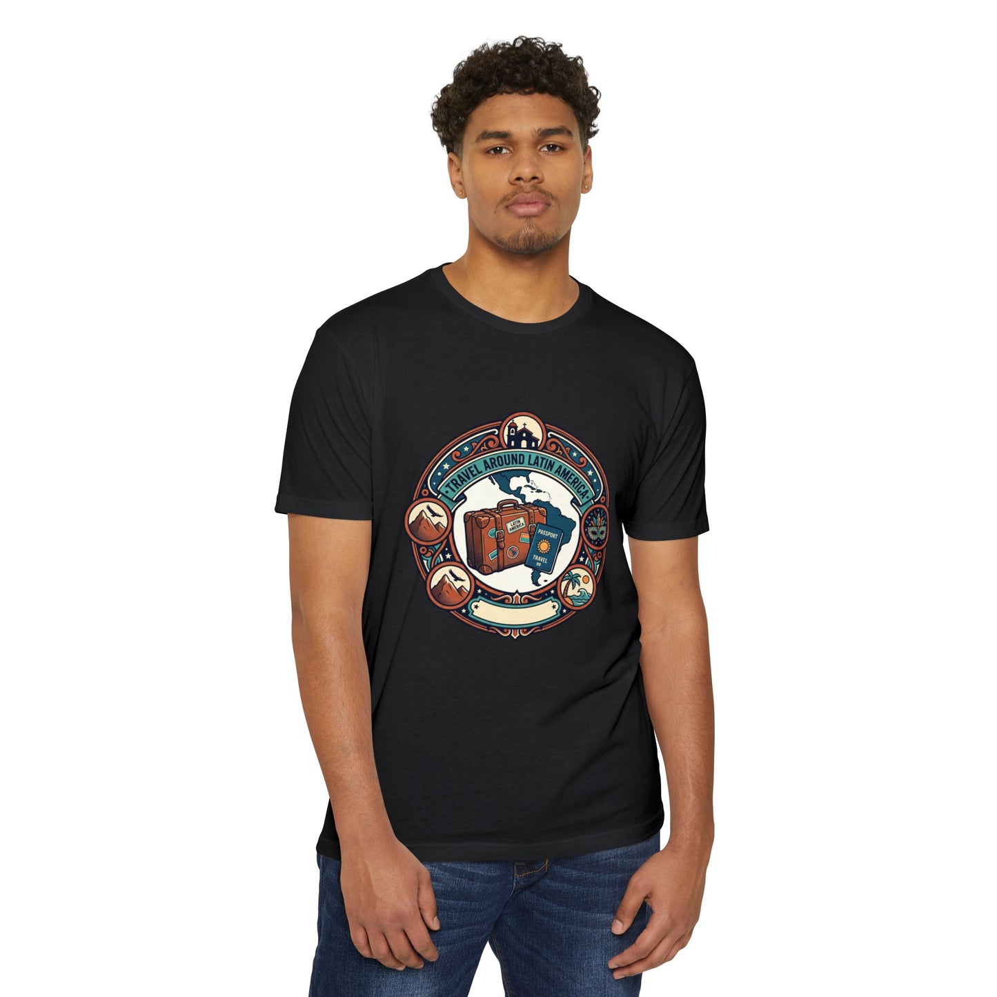 Travel Around Latin America T-Shirt — Vintage Suitcase & Adventure Badge
