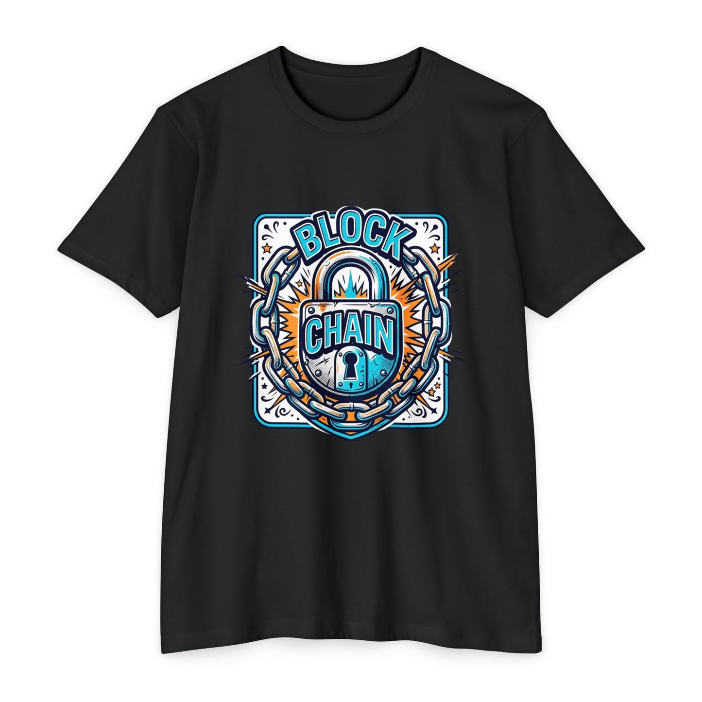 Camiseta Blockchain Shield — Camiseta retro con gráfico de candado y cadena de criptomonedas