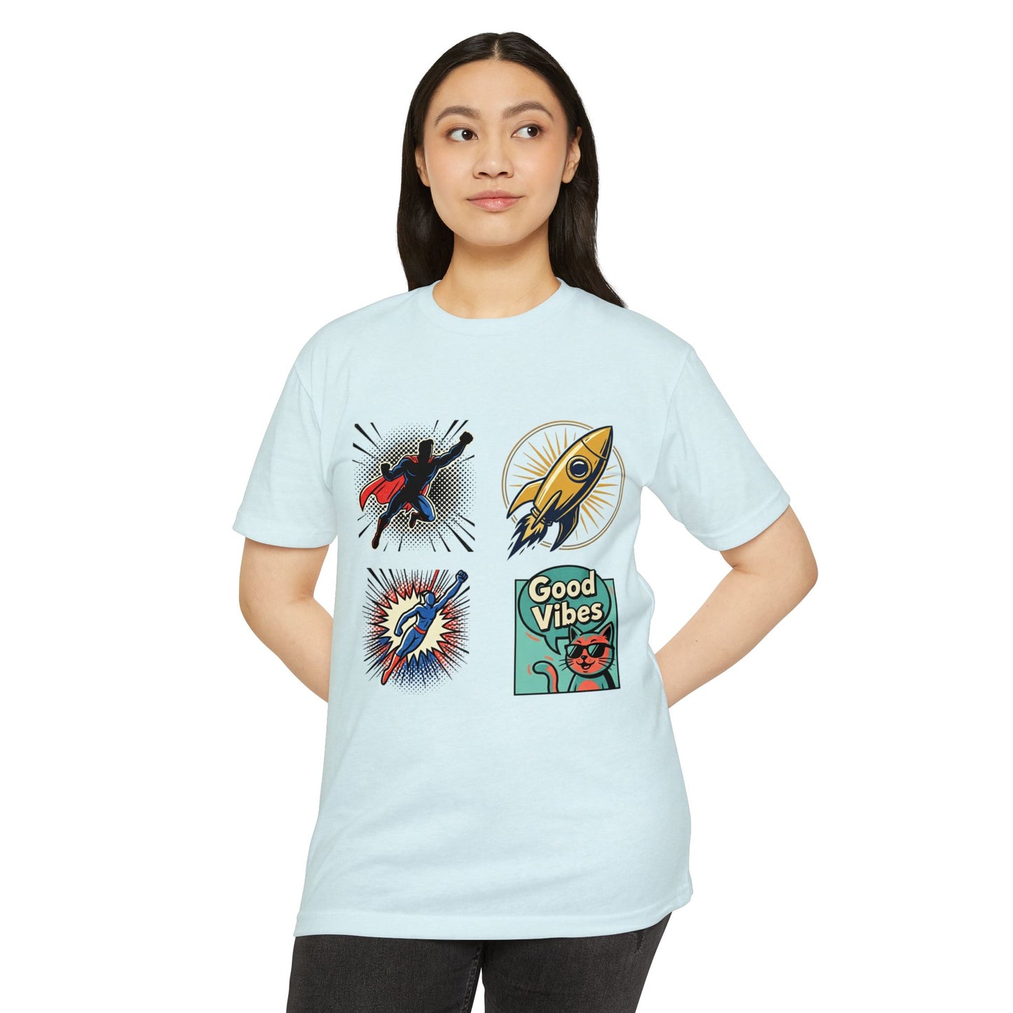 Good Vibes Rocket Retro Comic Patch T-Shirt