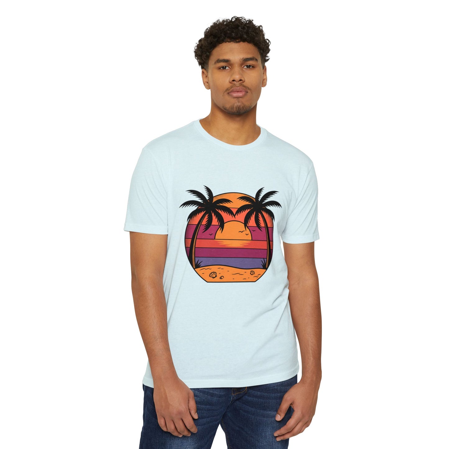 Sunset Palm Beach T-Shirt — Retro Tropical Sunset Graphic