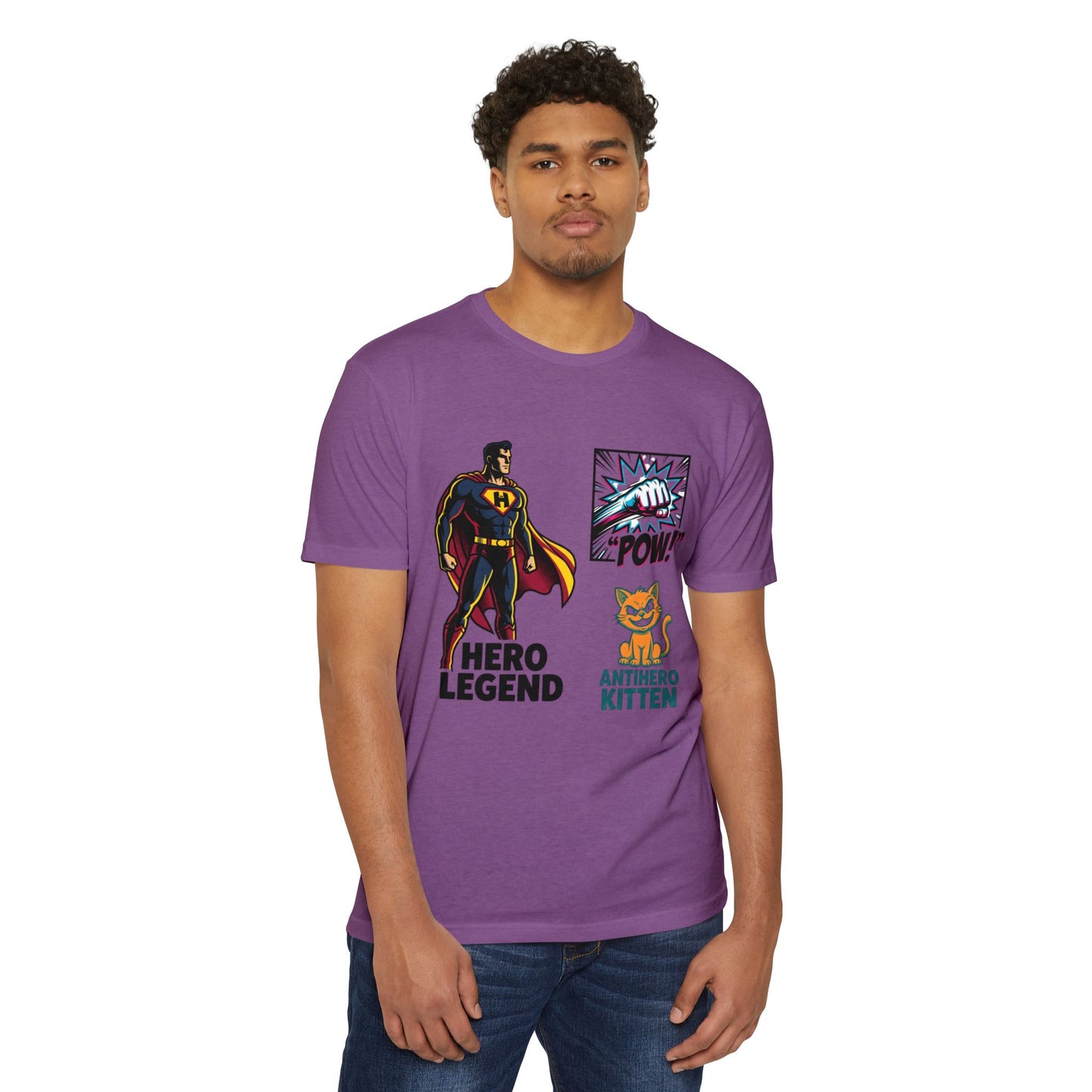 Hero Legend vs Antihero Kitten T-Shirt — Funny Comic Superhero Tee