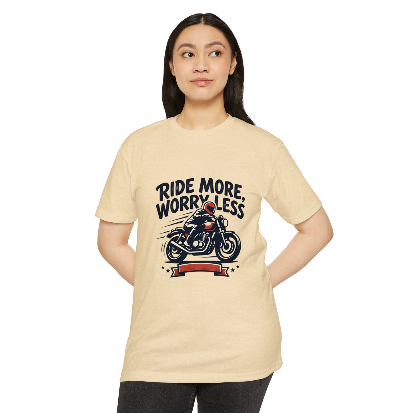 Ride More Worry Less Motorcycle T-Shirt — Biker Tee for Riders & Enthusiasts
