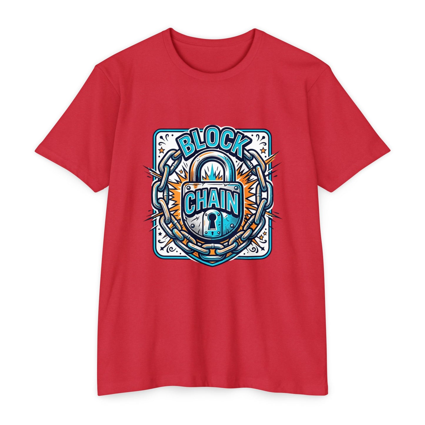 Camiseta Blockchain Shield — Camiseta retro con gráfico de candado y cadena de criptomonedas