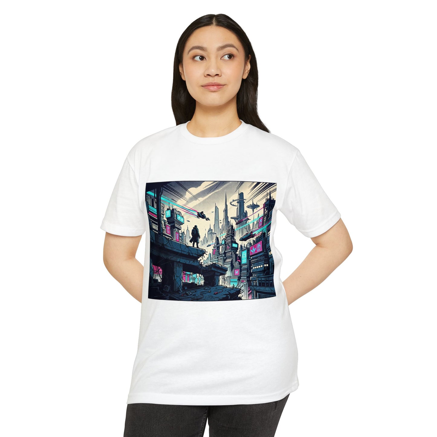 Cyberpunk Cityscape T-Shirt — Neon Futuristic Streetwear