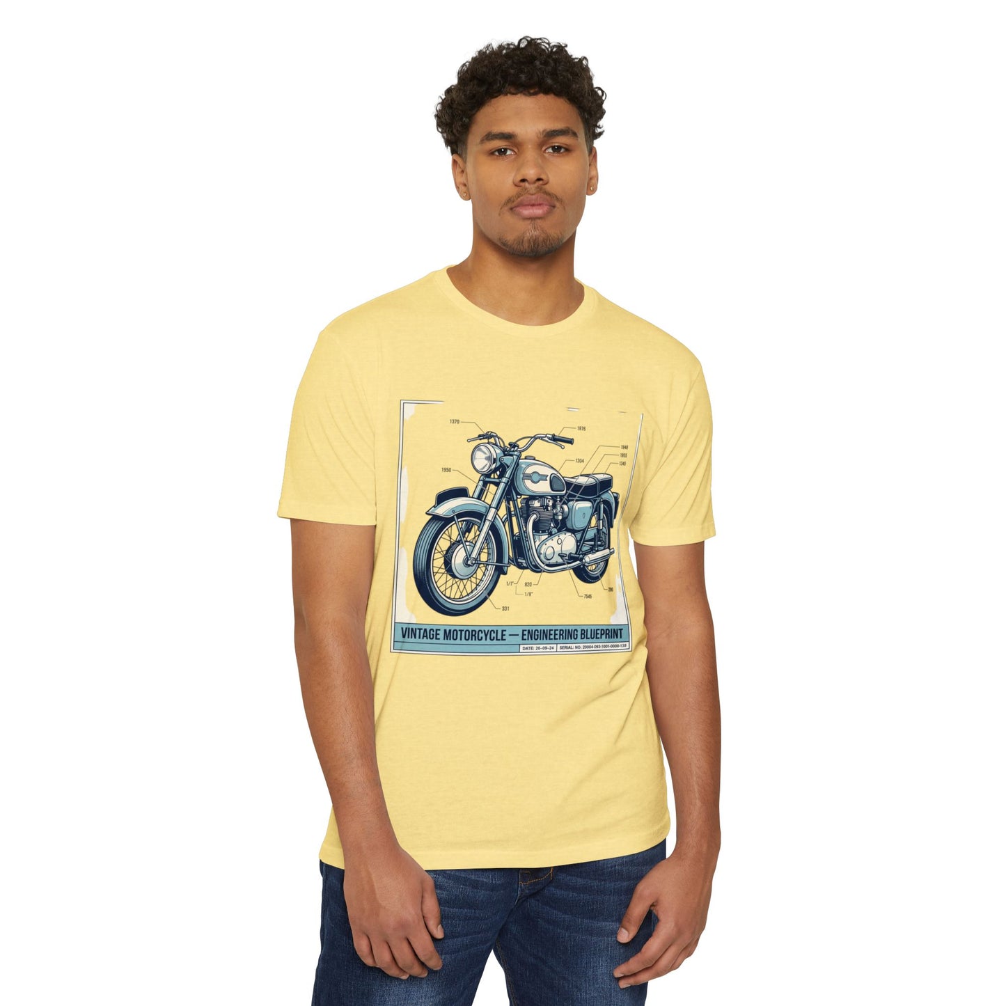 Vintage Motorcycle Blueprint T-Shirt — Classic Engineering Bike Tee