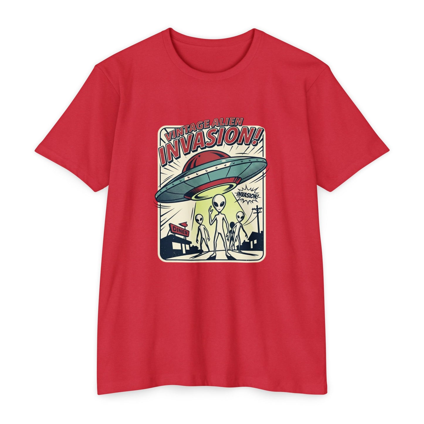 Alien Invasion Vintage UFO Sci‑Fi T-Shirt