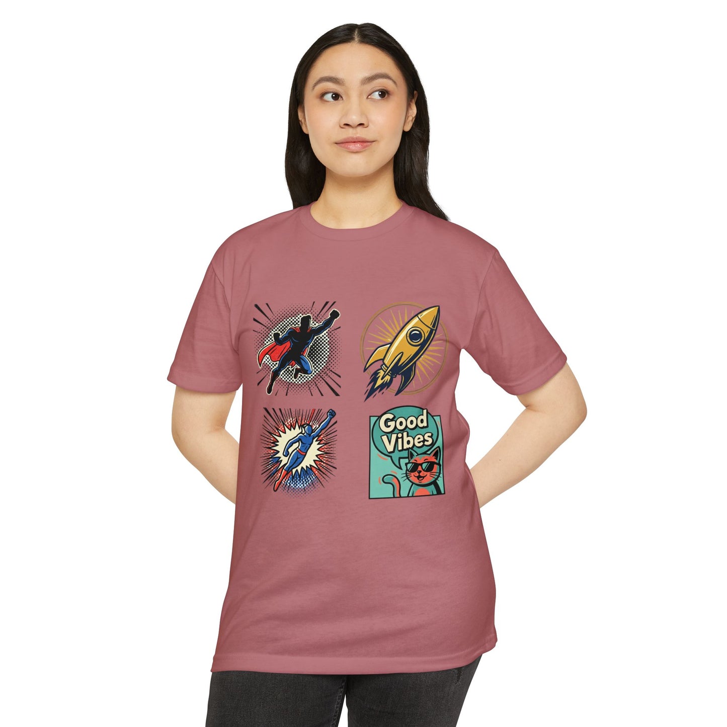 Good Vibes Rocket Retro Comic Patch T-Shirt