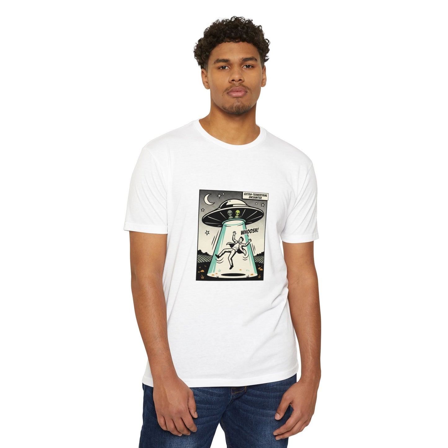 Alien Abduction Graphic Tee — Retro UFO Comic Design