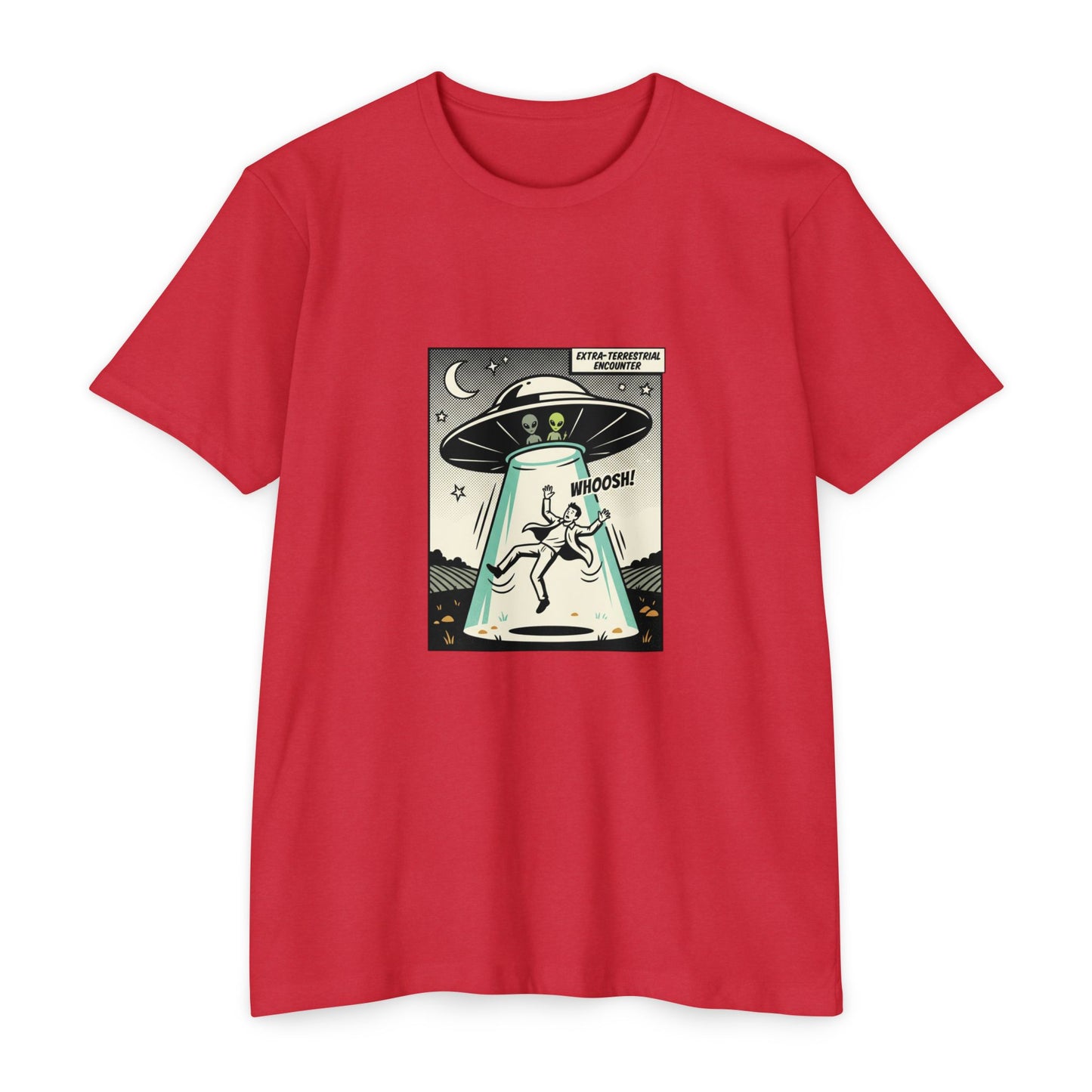 Alien Abduction Graphic Tee — Retro UFO Comic Design