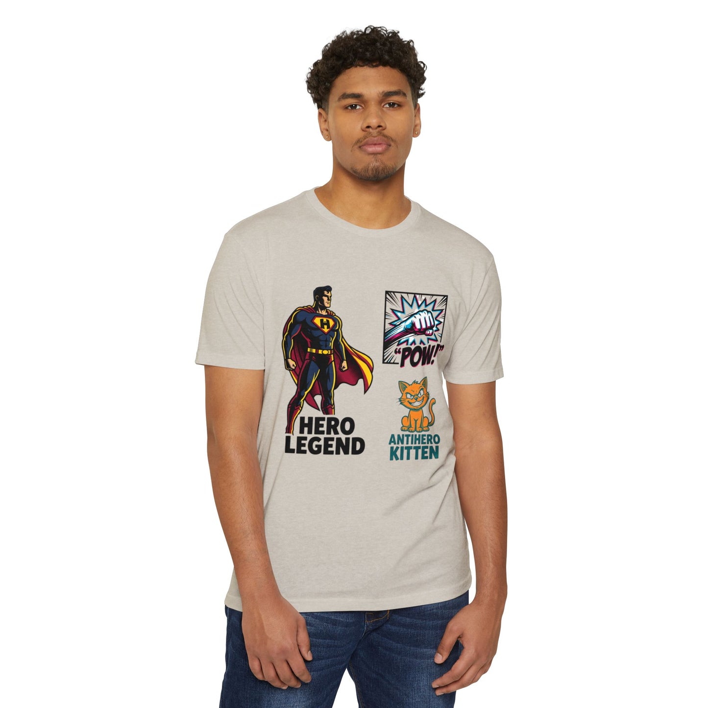 Hero Legend vs Antihero Kitten T-Shirt — Funny Comic Superhero Tee