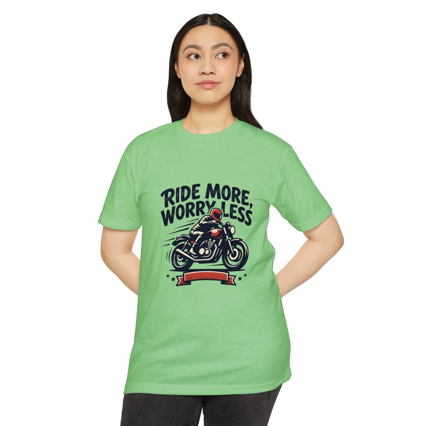 Ride More Worry Less Motorcycle T-Shirt — Biker Tee for Riders & Enthusiasts
