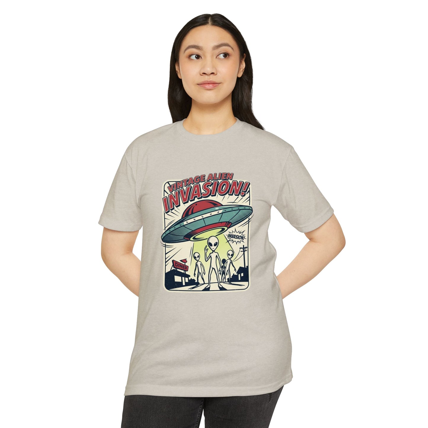 Alien Invasion Vintage UFO Sci‑Fi T-Shirt