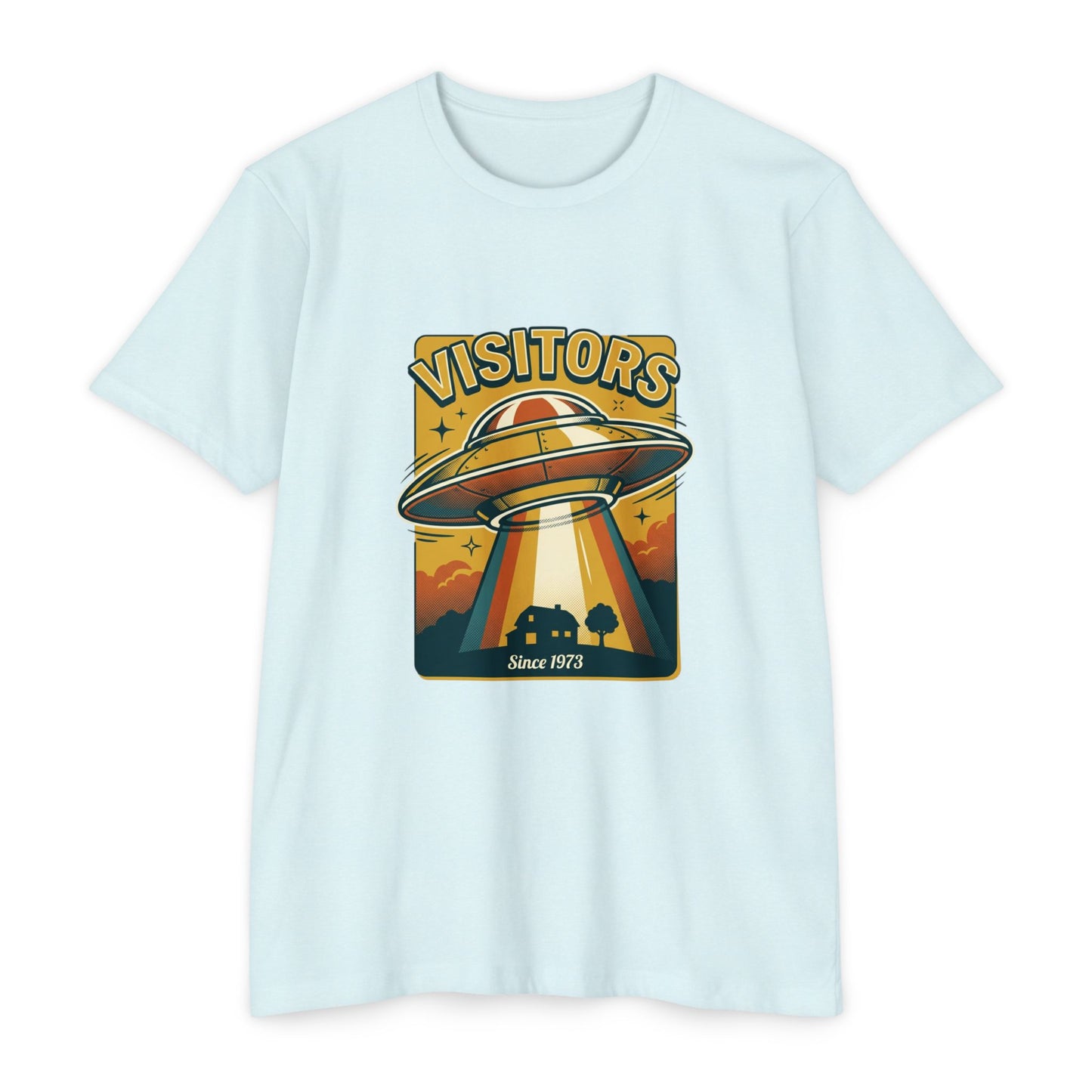 Visitors UFO Graphic T-Shirt — Retro Alien Abduction Design
