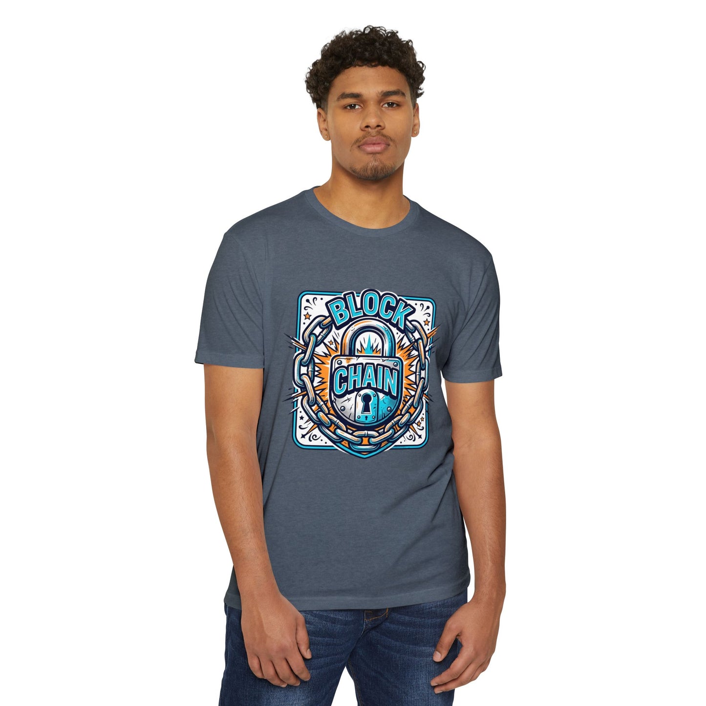Camiseta Blockchain Shield — Camiseta retro con gráfico de candado y cadena de criptomonedas