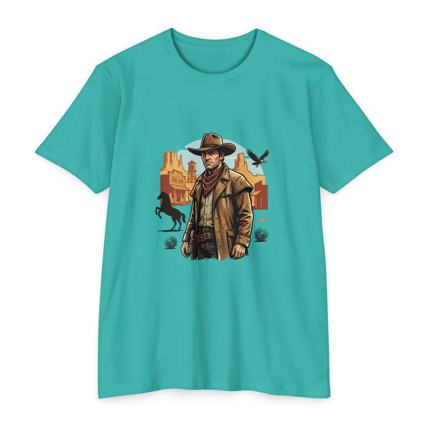 Western Cowboy Graphic T-Shirt — Desert Outlaw Illustration