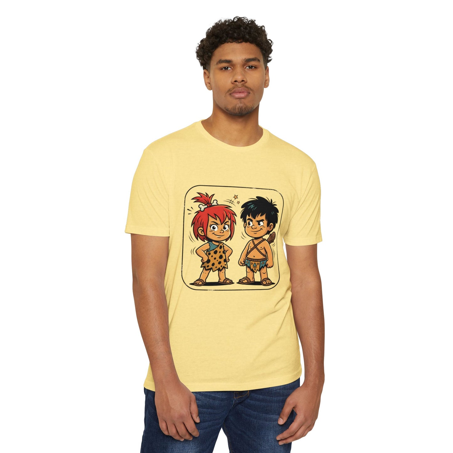 Caveman Couple Cartoon T-Shirt — Cute Prehistoric Couple Graphic Tee