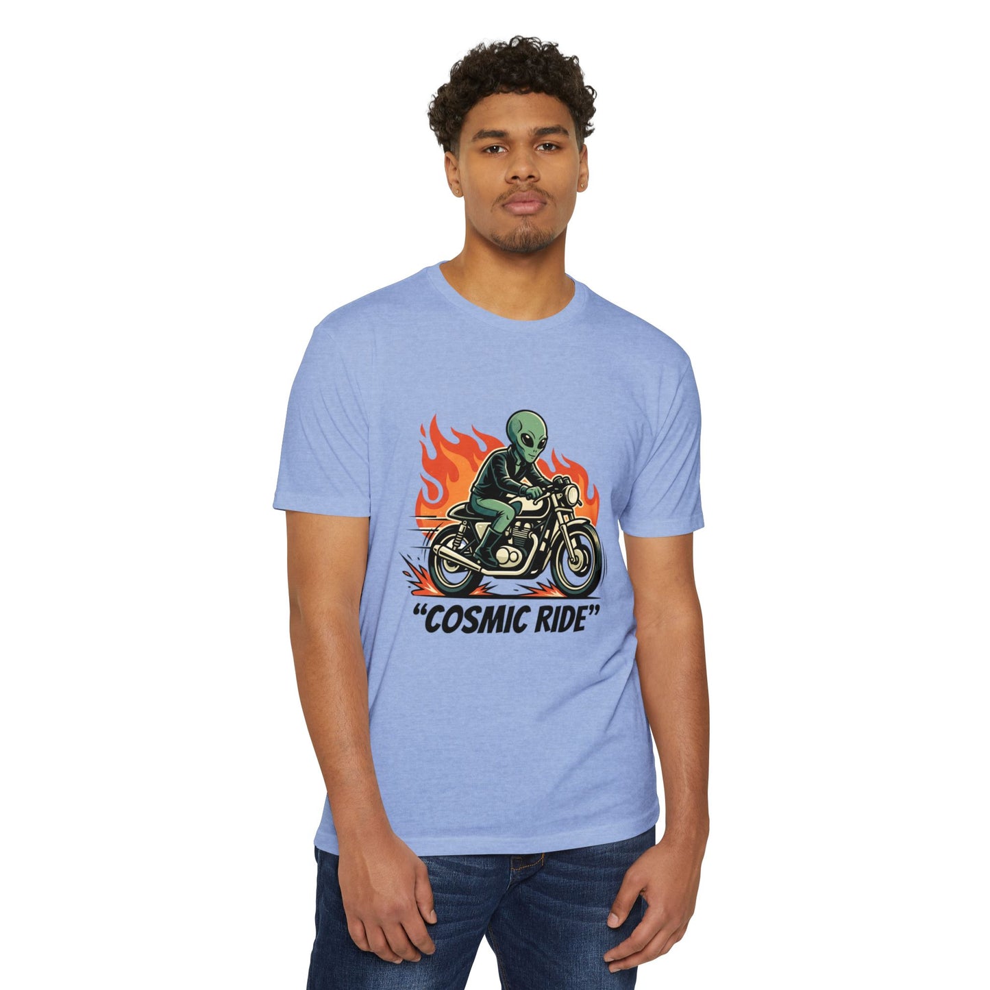 Cosmic Ride Alien Motorcycle T‑Shirt — Retro Biker Tee