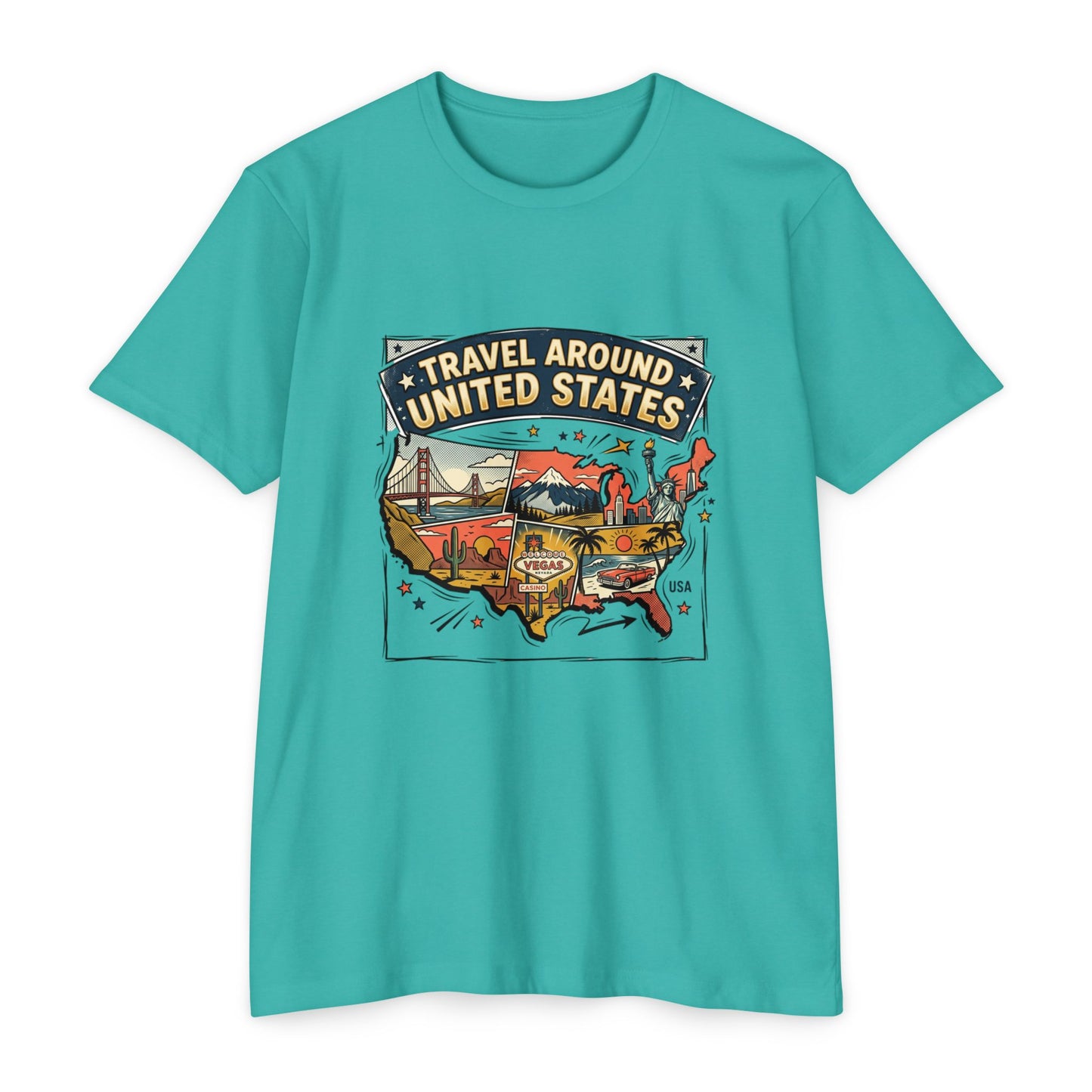 Vintage USA Road Trip Map T-Shirt — Travel Around United States Tee