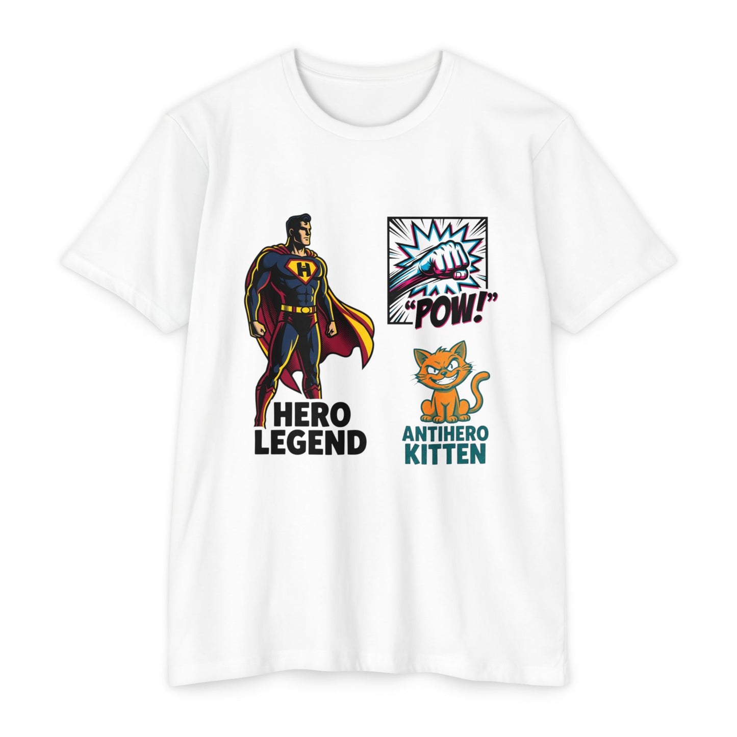 Hero Legend vs Antihero Kitten T-Shirt — Funny Comic Superhero Tee