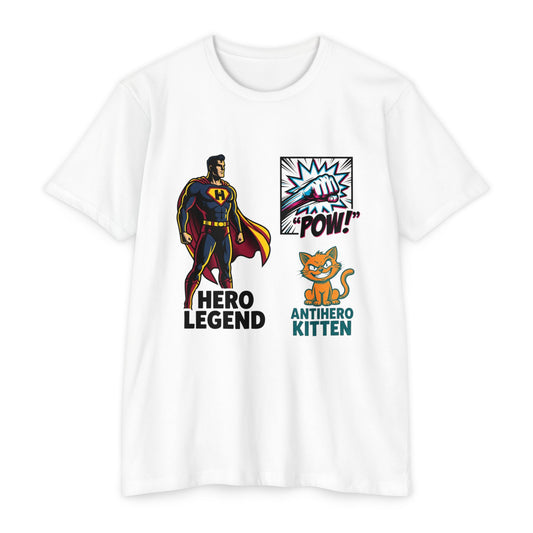 Hero Legend vs Antihero Kitten T-Shirt — Funny Comic Superhero Tee