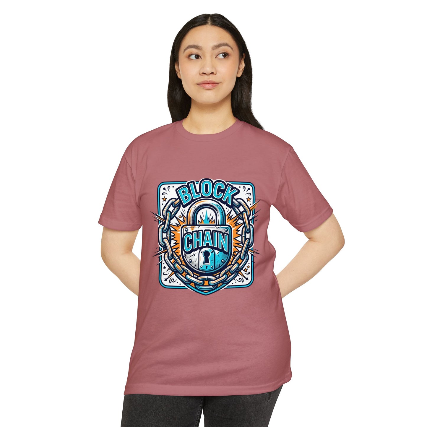 Camiseta Blockchain Shield — Camiseta retro con gráfico de candado y cadena de criptomonedas