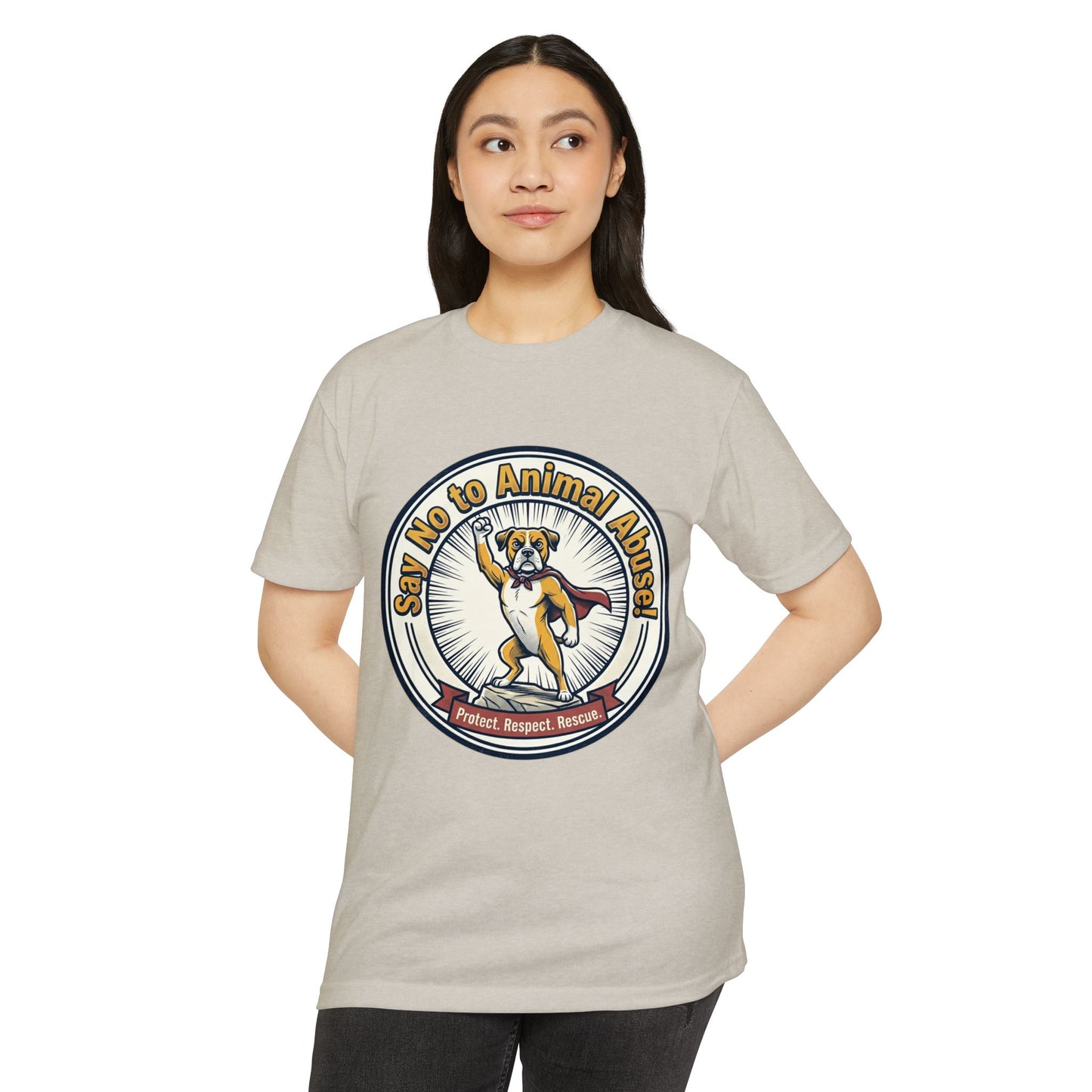 Say No to Animal Abuse T-Shirt – Protect, Respect, Rescue Animal Rights Tee