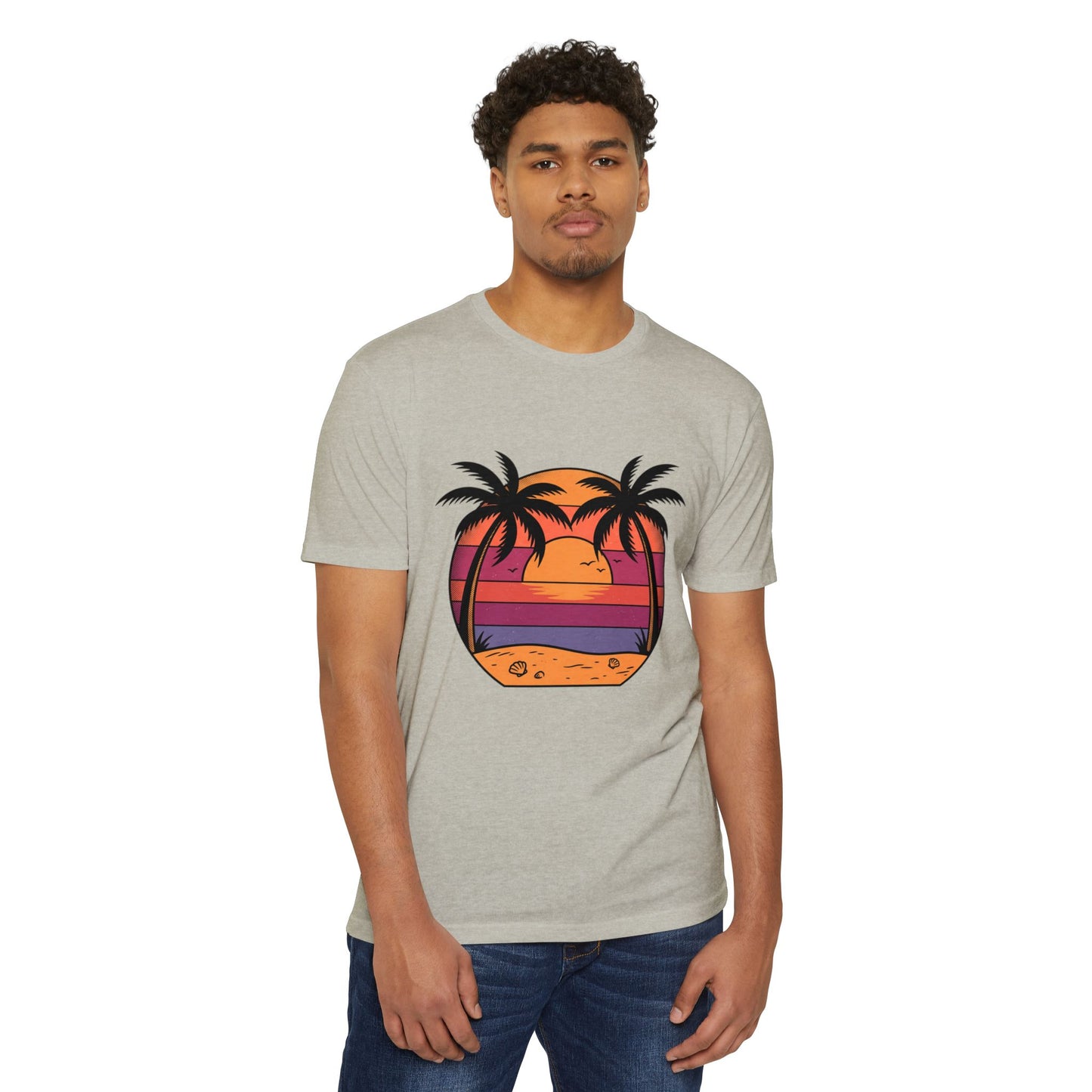 Sunset Palm Beach T-Shirt — Retro Tropical Sunset Graphic