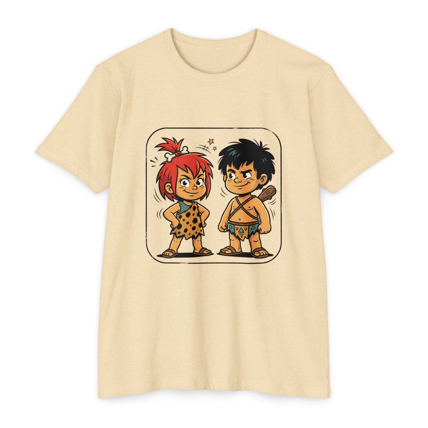 Caveman Couple Cartoon T-Shirt — Cute Prehistoric Couple Graphic Tee