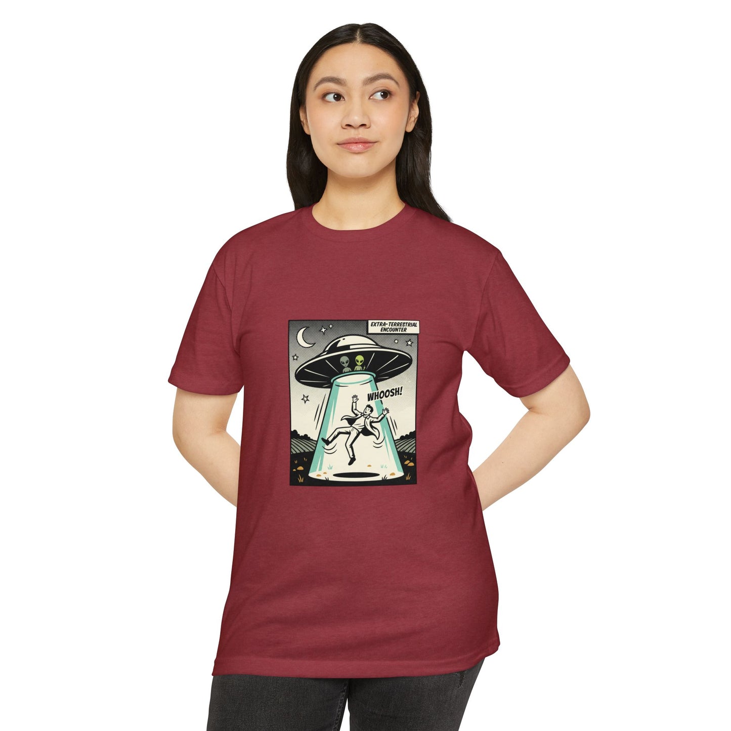 Alien Abduction Graphic Tee — Retro UFO Comic Design