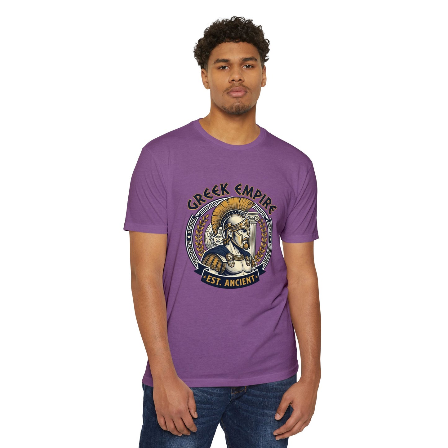 Greek Empire T-Shirt – 'Est. Ancient' Spartan Helmet Graphic
