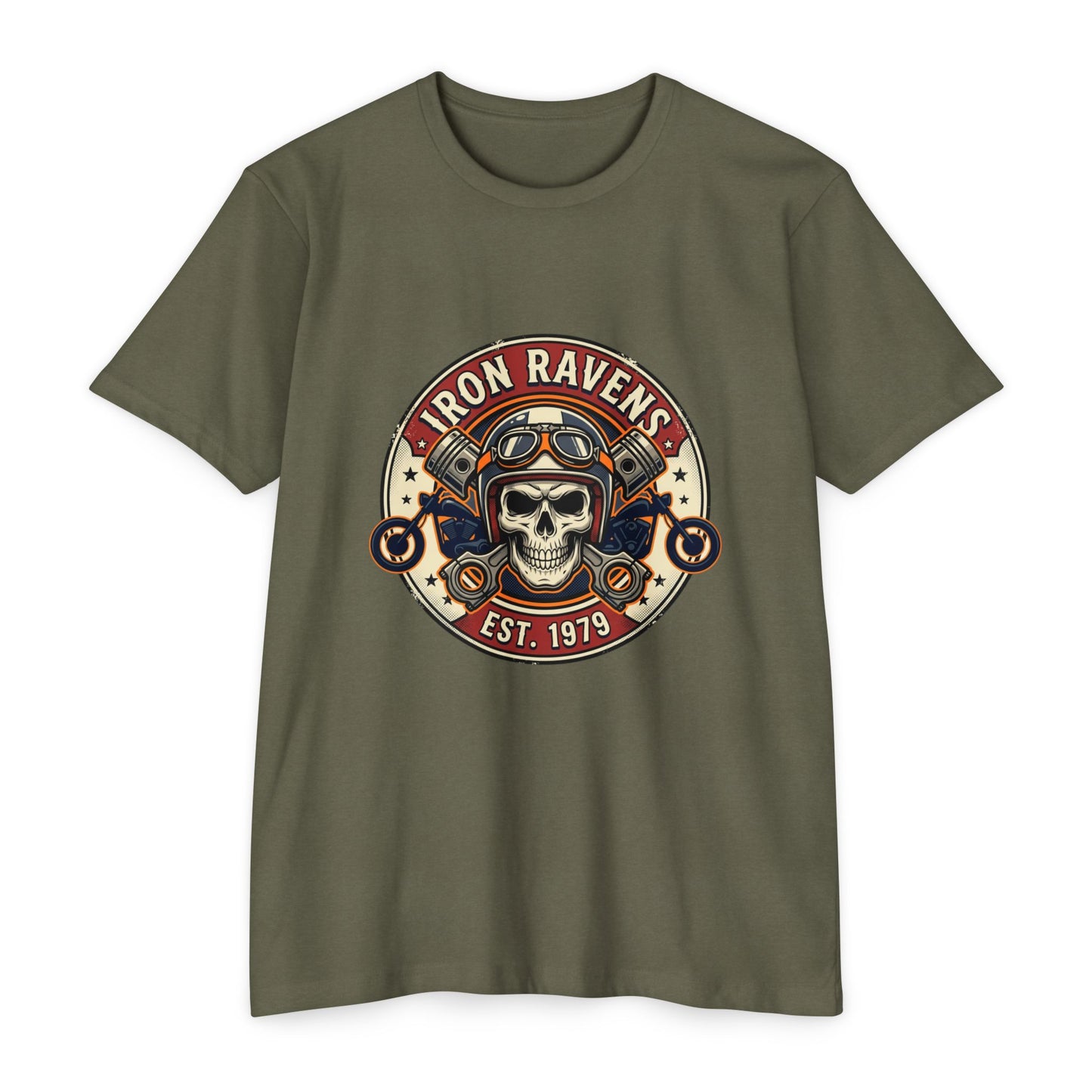 Iron Ravens Skull Motorcycle T-Shirt — Vintage Biker Graphic Tee (Est. 1979)
