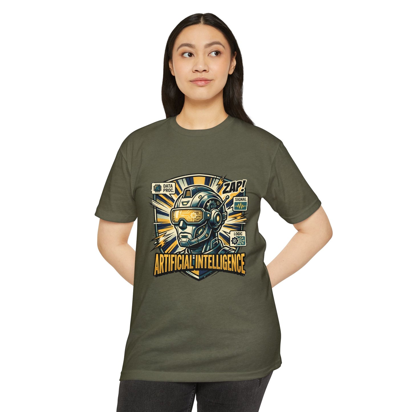 AI Robotics Graphic T-Shirt — "Artificial Intelligence" Retro Helmet Design