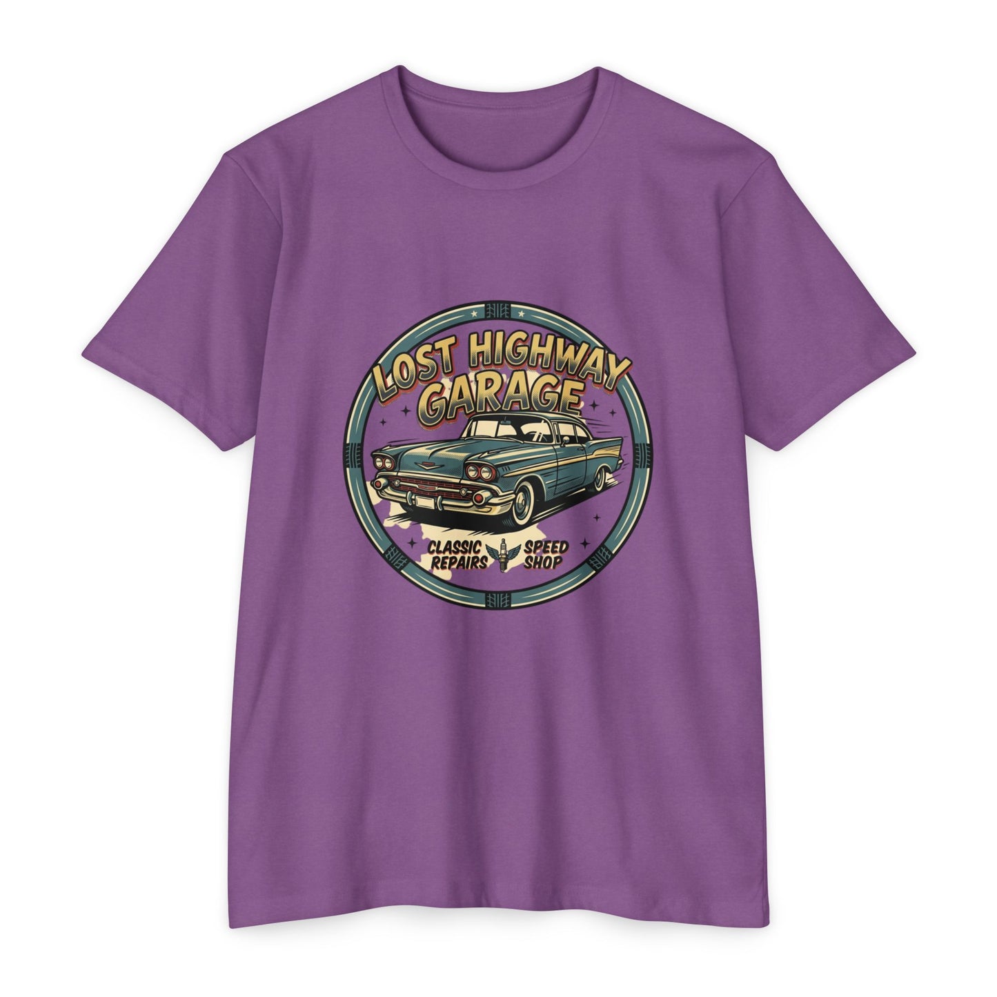 Lost Highway Garage Vintage Car T-Shirt — Classic Auto Emblem Tee