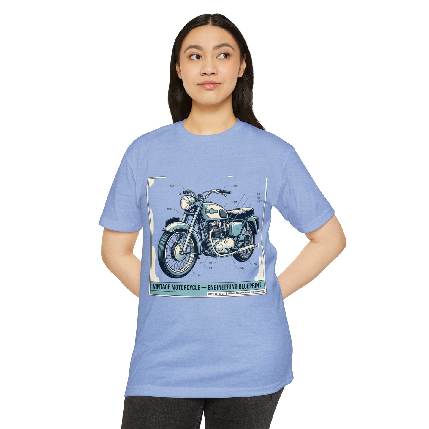 Vintage Motorcycle Blueprint T-Shirt — Classic Engineering Bike Tee