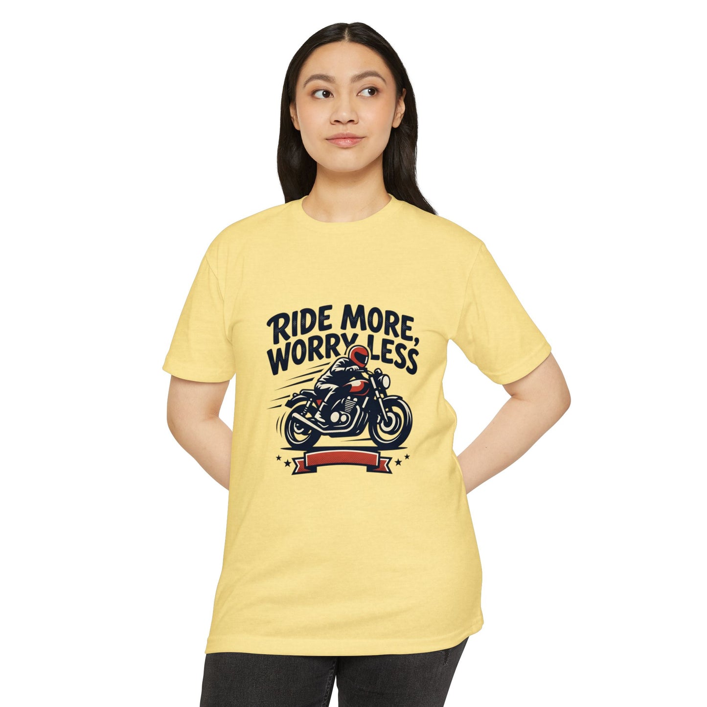 Ride More Worry Less Motorcycle T-Shirt — Biker Tee for Riders & Enthusiasts