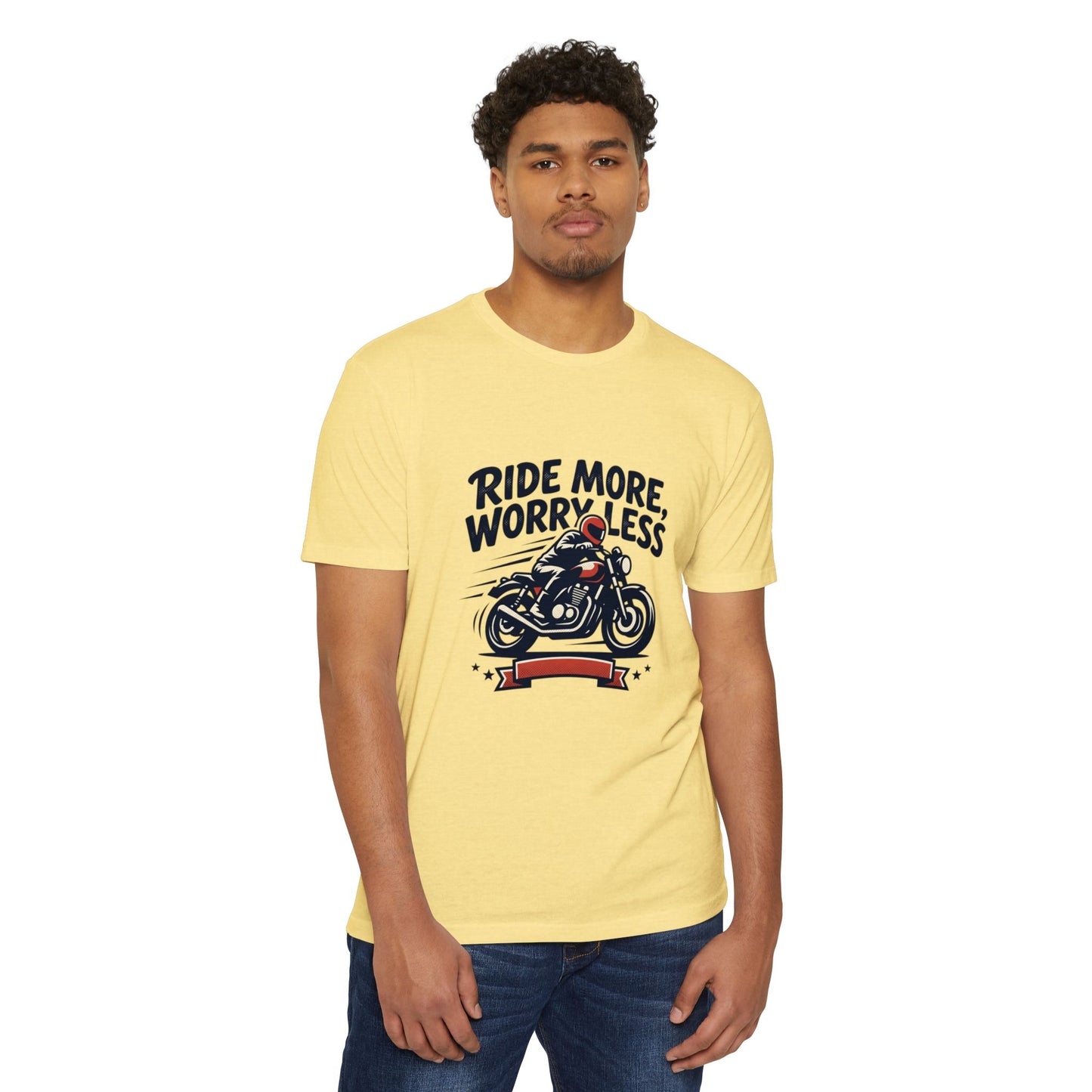 Ride More Worry Less Motorcycle T-Shirt — Biker Tee for Riders & Enthusiasts