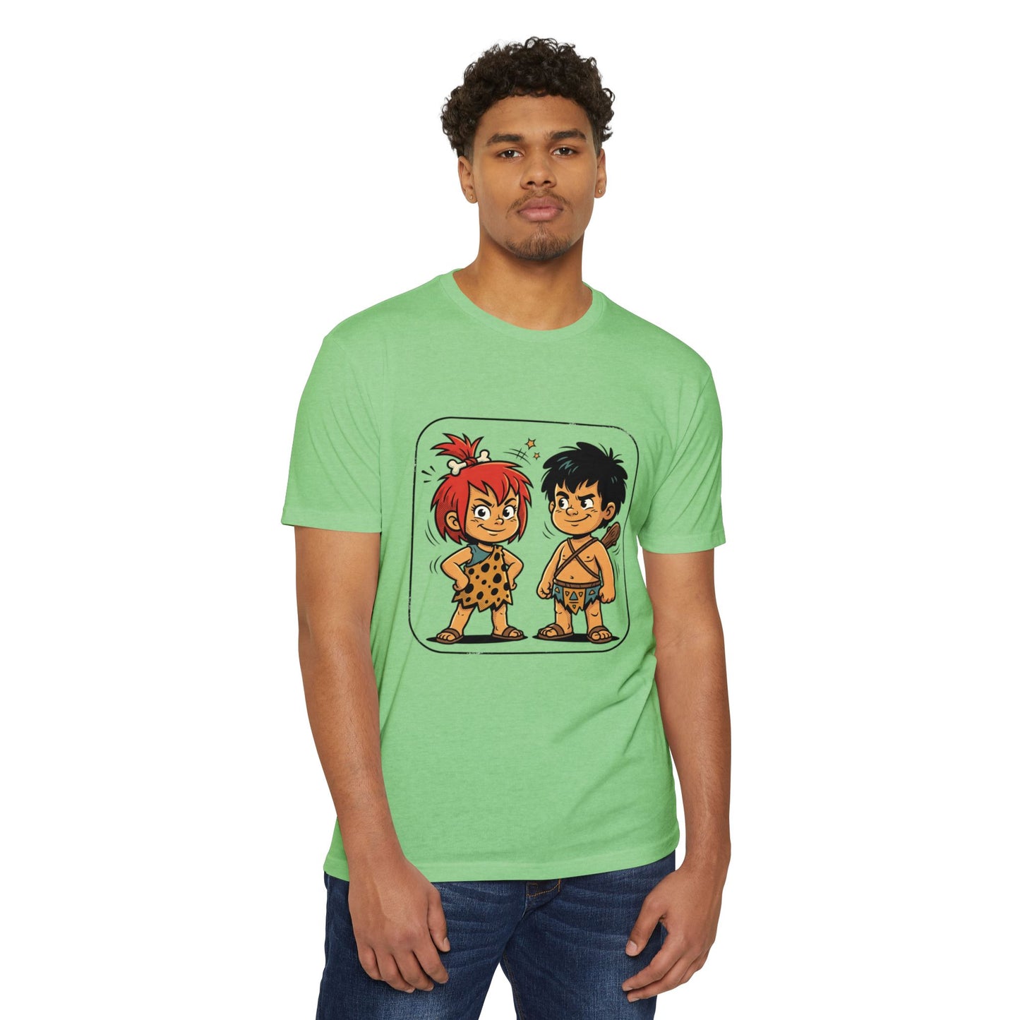 Caveman Couple Cartoon T-Shirt — Cute Prehistoric Couple Graphic Tee
