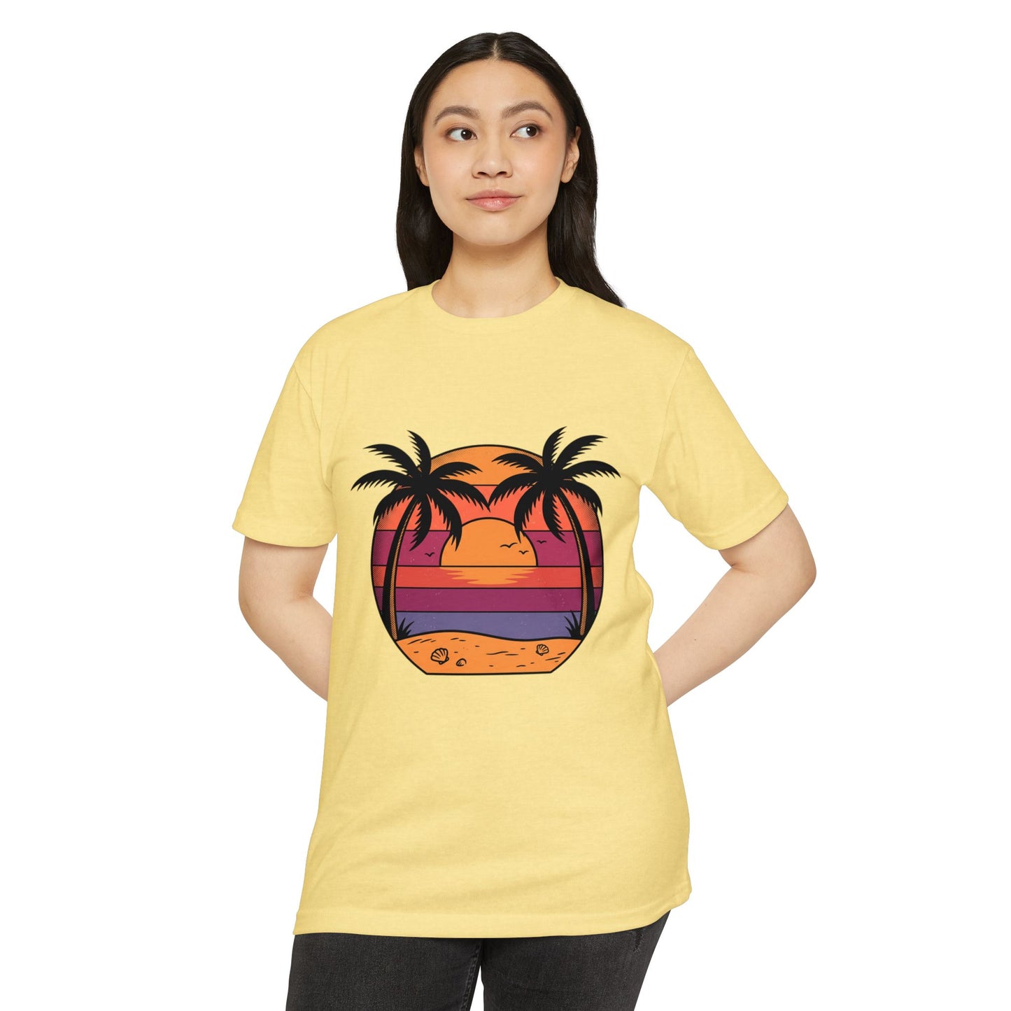 Sunset Palm Beach T-Shirt — Retro Tropical Sunset Graphic