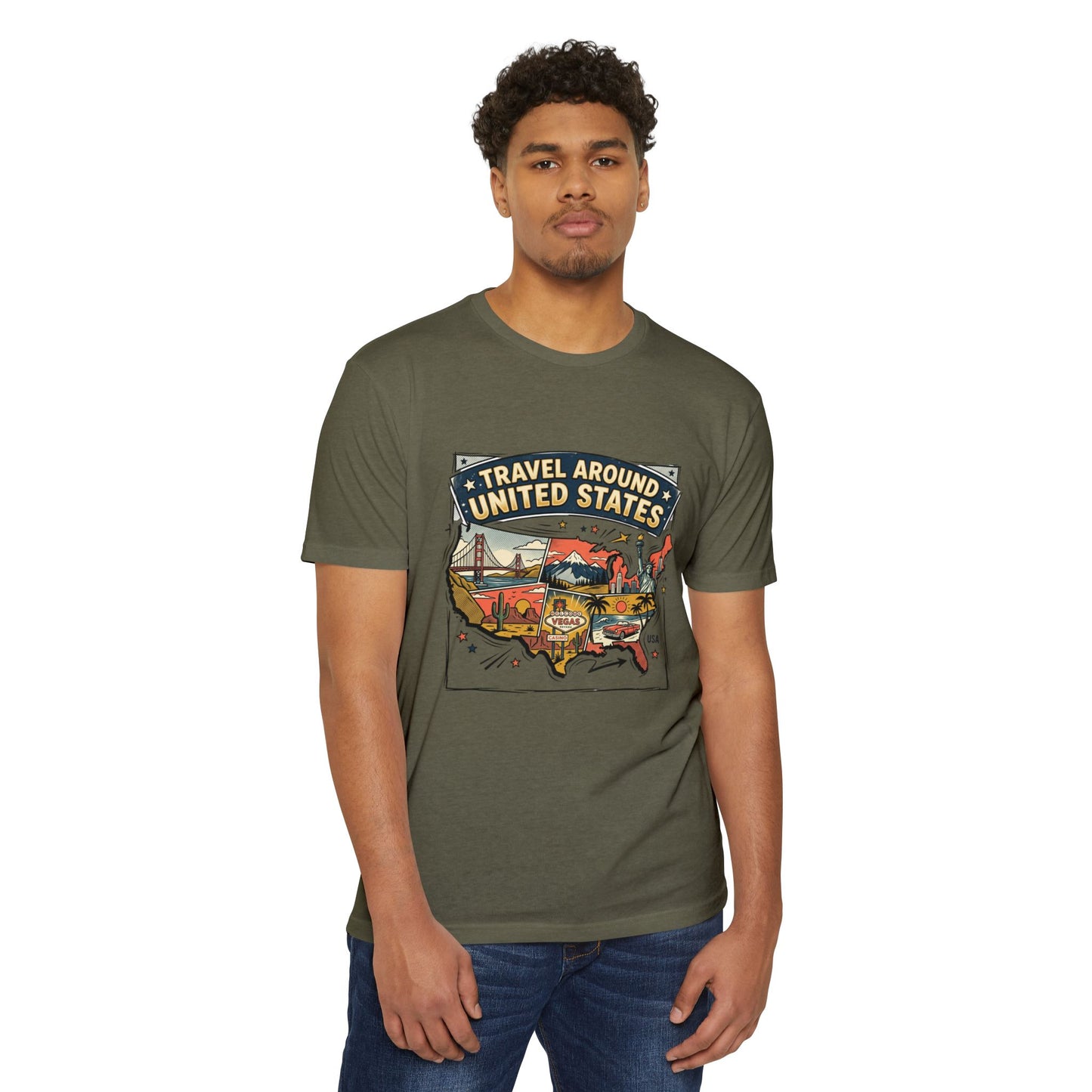 Vintage USA Road Trip Map T-Shirt — Travel Around United States Tee