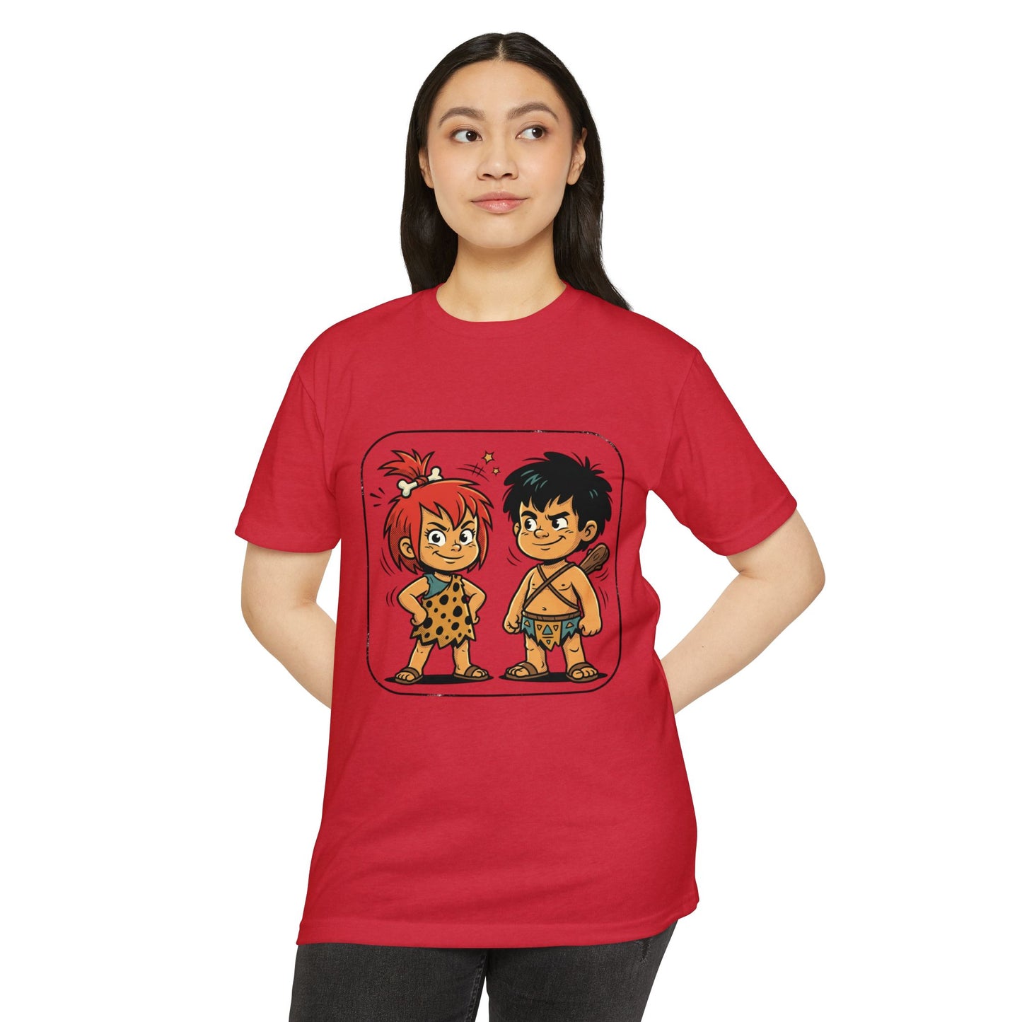 Caveman Couple Cartoon T-Shirt — Cute Prehistoric Couple Graphic Tee