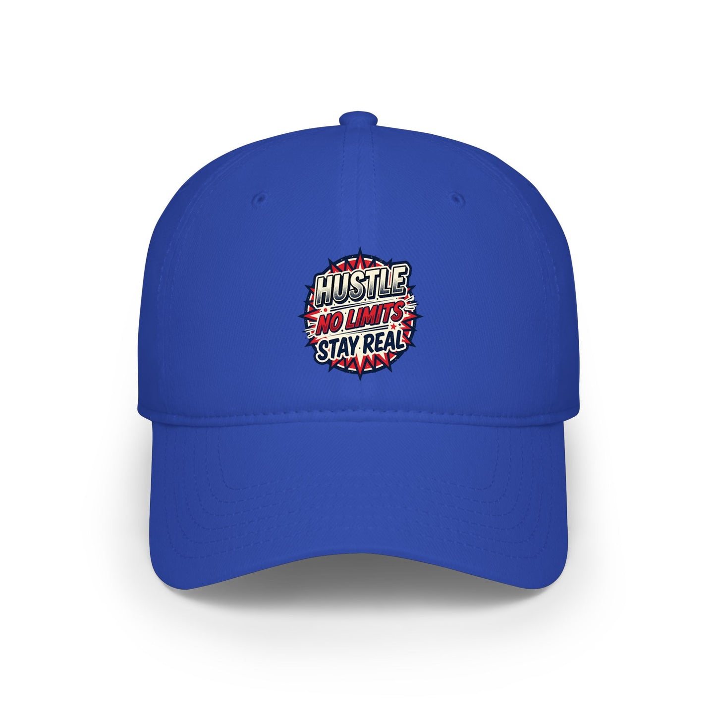 Hustle No Limits Stay Real Embroidered Baseball Cap — Red Low Profile