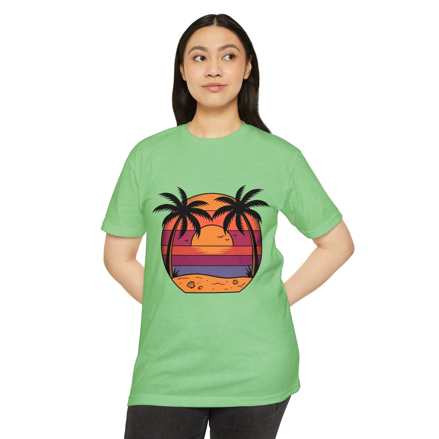 Sunset Palm Beach T-Shirt — Retro Tropical Sunset Graphic