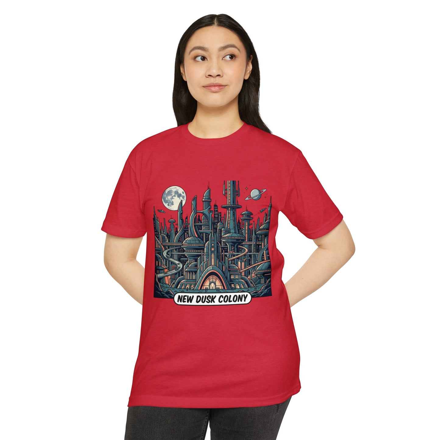 Retro Futuristic Cityscape T-Shirt — New Dusk Colony Tee