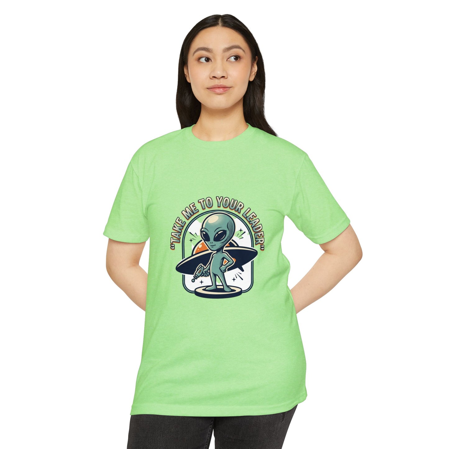 Alien Surfer T-Shirt — "Take Me to Your Leader" Graphic Tee