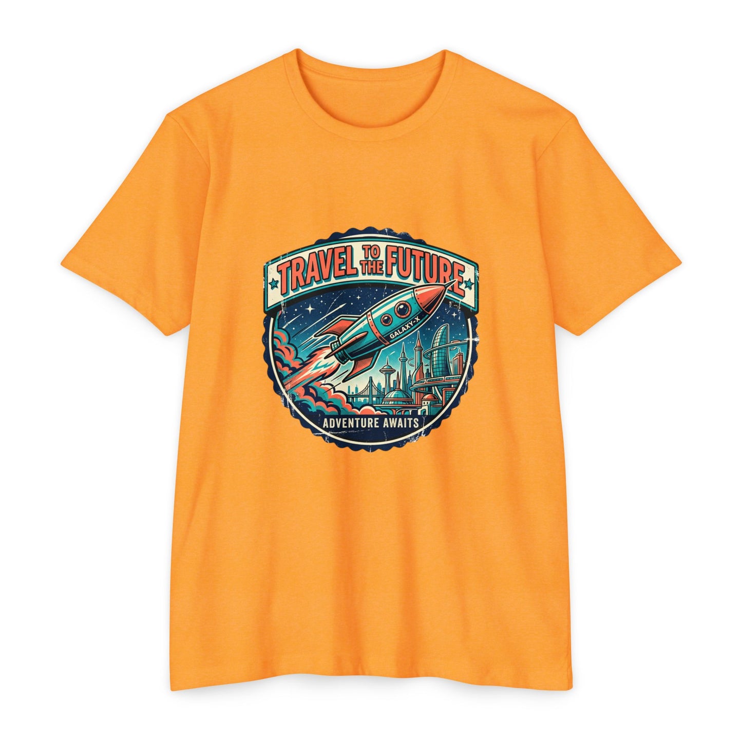 Travel the Future Rocket T-Shirt — Adventure Awaits Vintage Space Tee