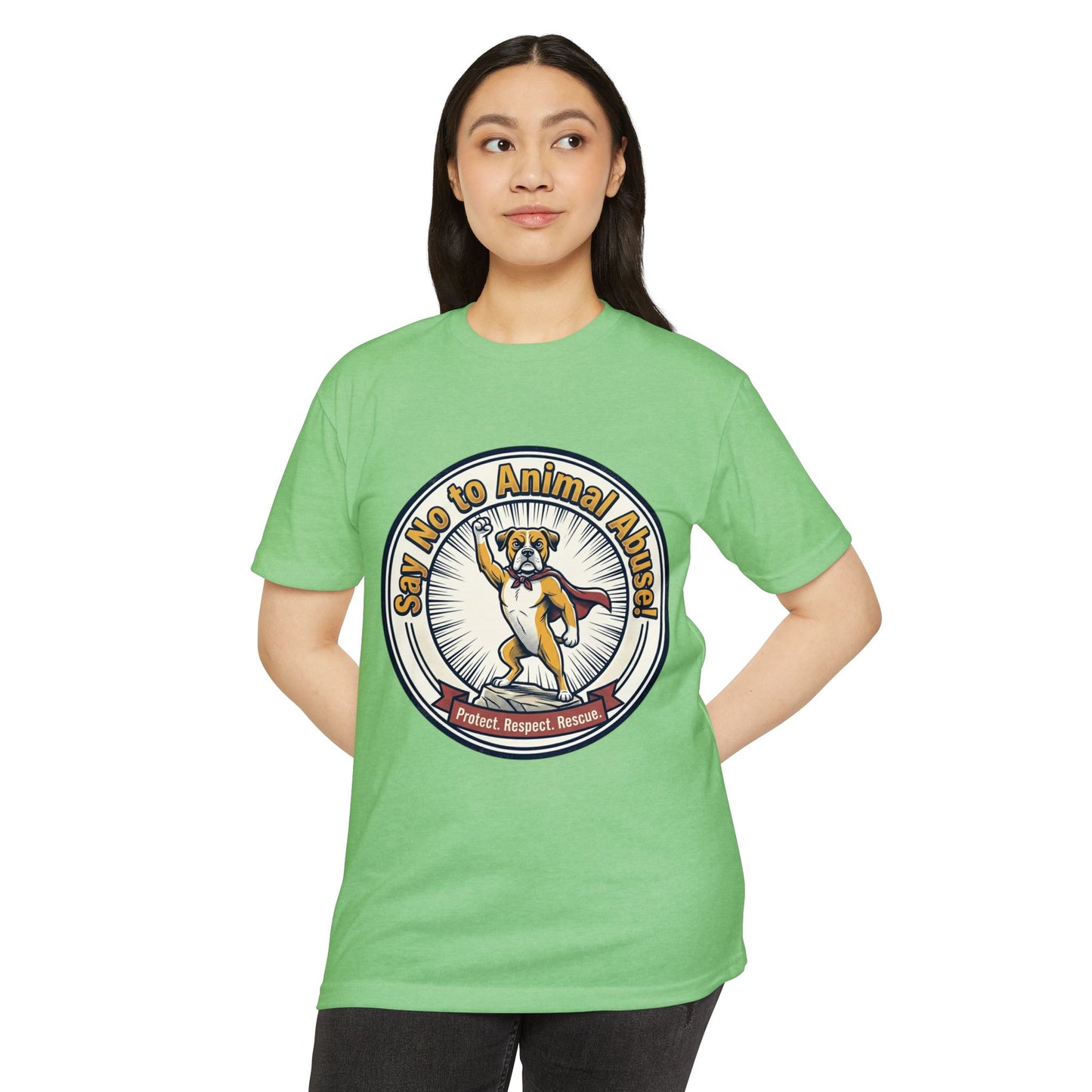 Say No to Animal Abuse T-Shirt – Protect, Respect, Rescue Animal Rights Tee