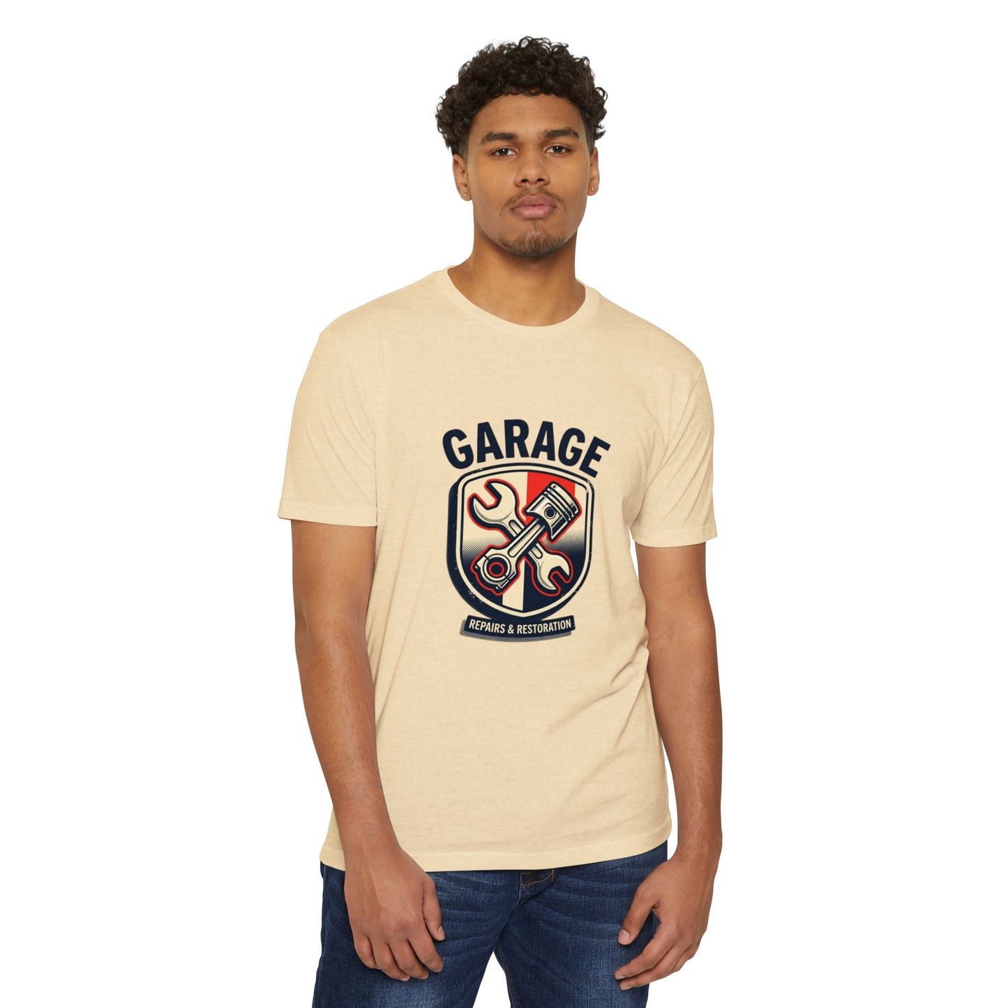 Garage Repairs & Restoration T-Shirt — Mechanic Tools Crest Tee